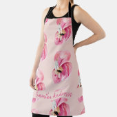 Tablier Aquarelle rose exotique Flamingo Motif et nom (Insitu)