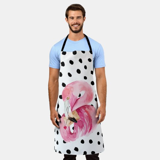 Tablier Aquarelle rose exotique moderne Flamant rose & poi (Porté)