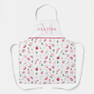 Tablier Aquarelle rose Fille Motif Floral Monogramme