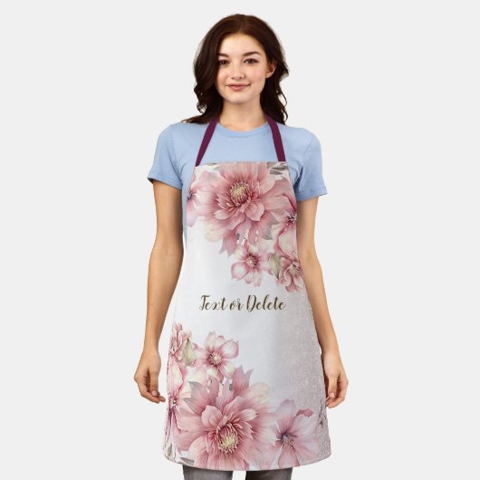 Tablier Aquarelle rose Fleurs Parties scintillant brillant (Porté)