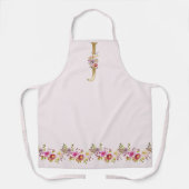 Tablier Aquarelle rose florale - Monogramme de teint d'or  (Recto)