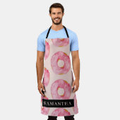 Tablier Aquarelle rose moderne Motif avec nom (Porté)