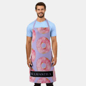 Tablier Aquarelle rose moderne Motif avec nom (Porté)