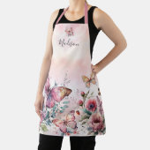 Tablier Aquarelle rose moderne Papillon Fleur sauvage (Insitu)