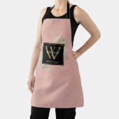 Tablier Aquarelle rose pâle Vert Noir Or Monogramme (Insitu)