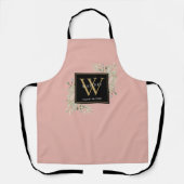 Tablier Aquarelle rose pâle Vert Noir Or Monogramme (Recto)