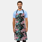 Tablier Aquarelle rose rose foncé Fleur floral Apron (Porté)