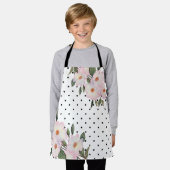 Tablier Aquarelle rose Roses blanches Noir Blanc Pois (Porté)