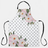 Tablier Aquarelle rose Roses blanches Noir Blanc Pois (Recto)