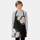 Tablier Aquarelle rose Roses blanches Noir Blanc Pois (Porté)