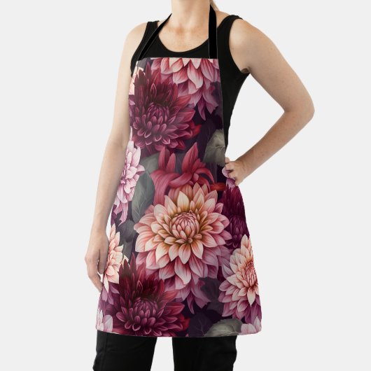 Tablier Aquarelle Rouge rose Dahlia Motif Design (Insitu)