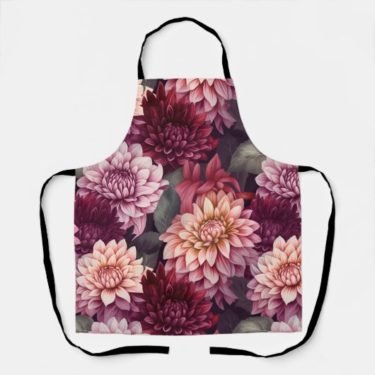 Tablier Aquarelle Rouge rose Dahlia Motif Design (Recto)