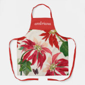 Tablier Aquarelle rouge rustique Poinsettia Flore Verdure (Recto)