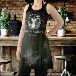 Tablier Aquarelle rustique renne blanc Personnaliser vert