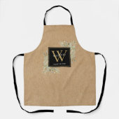 Tablier Aquarelle rustique Verdure Noir Monogramme Or (Recto)
