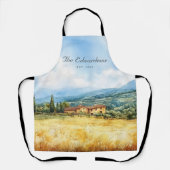 Tablier Aquarelle Toscan Méditerranée Nom de famille (Recto)