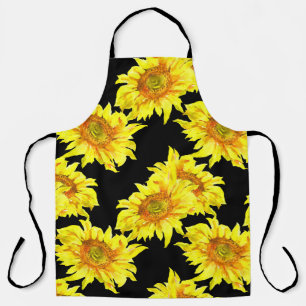 Tablier Aquarelle tournesol noir sans couture Motif
