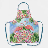 Tablier Aquarelle tropicale Flamants roses floraux (Recto)