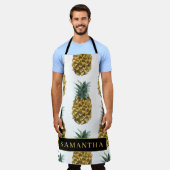 Tablier Aquarelle tropicale Motif ananas avec nom (Porté)