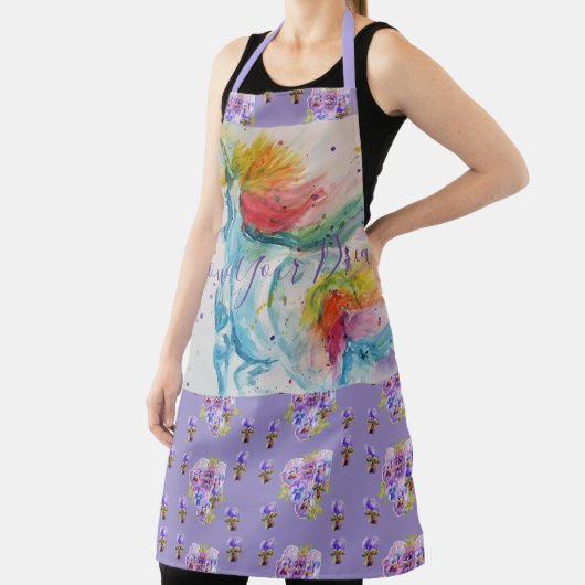 Tablier Aquarelle Unicorne Purple Floral Dreams Apron (Insitu)