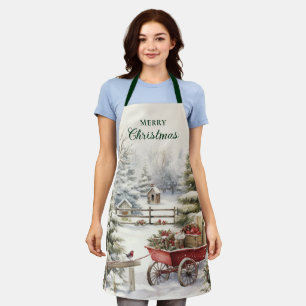 Tablier Aquarelle vintage Noël Arbre Joyeux Noël