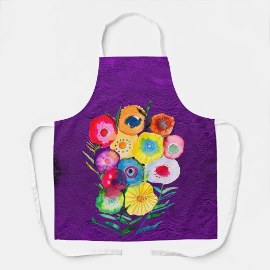 Tablier Aquarelle violet fleurs lolaires florales (Recto)