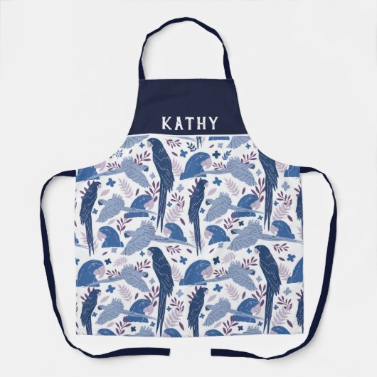 Tablier Ara Parrot Blue Rose Tropical Leaf Nom du Motif (Recto)