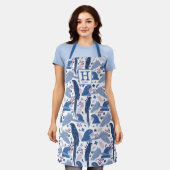 Tablier Ara Parrot Blue Tropical Leaf Motif Monogramme avr (Porté)