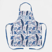 Tablier Ara Parrot Blue Tropical Leaf Motif Monogramme avr (Recto)