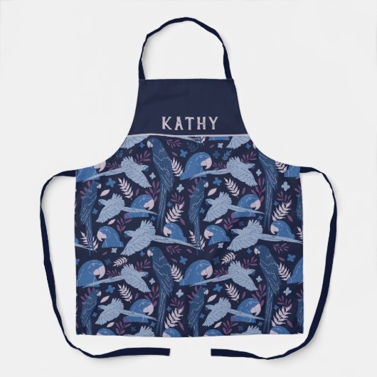 Tablier Ara Parrot Blue Tropical Leaf Nom du Motif (Recto)