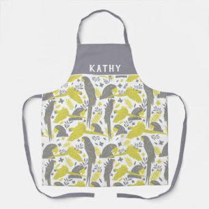 Tablier Ara Parrot Jaune Gris Tropical Motif de feuille