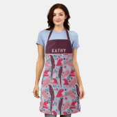 Tablier Ara Parrot Rouge Bourgogne Tropical Leaf Nom du Mo (Porté)