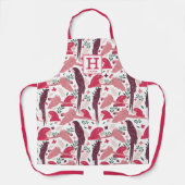 Tablier Ara Parrot Rouge Motif de feuille tropicale Monogr (Recto)