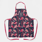 Tablier Ara Parrot Rouge Motif de feuille tropicale Monogr (Recto)