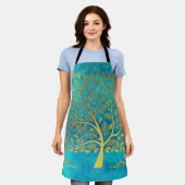 Tablier Arbre bleu et or turquoise (Porté)