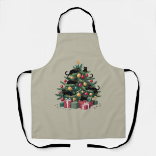 Tablier Arbre de Noël Chats Noirs Amateur de Chats Lumière