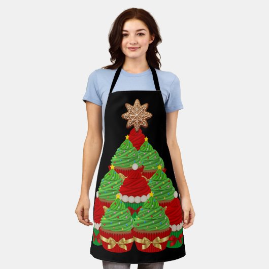 Tablier Arbre de Noël Cupcake Rouge et vert (Porté)