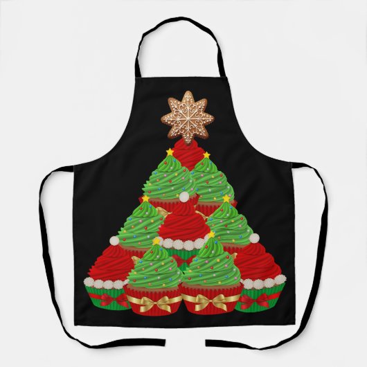 Tablier Arbre de Noël Cupcake Rouge et vert (Recto)