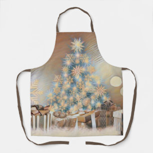Tablier Arbre de Noël et cadeaux de Noël aquarelle