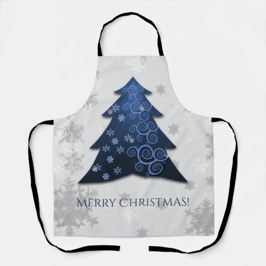 Tablier Arbre de Noël Festif Bleu Tout-En-Plan (Recto)