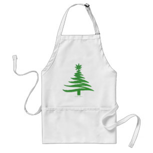 Tablier Arbre de Noël Moderne Pochoir Imprimé Vert