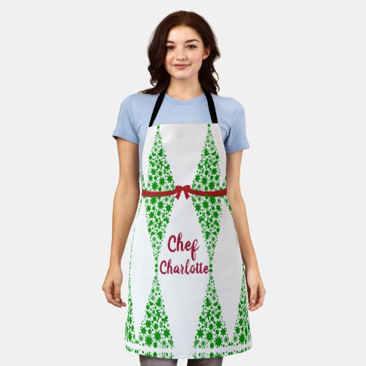 Tablier Arbre de Noël personnalisé Thème Vert Chef Apron (Porté)