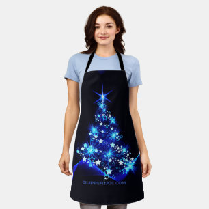 Tablier arbre de Noël stylisé SlipperyJoe bleu brillant s