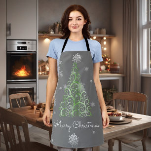 Tablier Arbre de Noël vert et flocon de neige