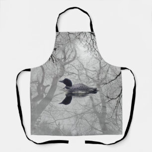 Tablier Arbres de fond noir et blanc huard sur un lac Apro