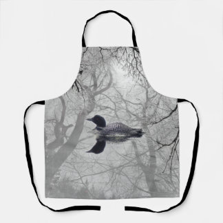 Tablier Arbres de fond noir et blanc huard sur un lac Apro