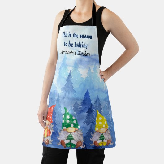 Tablier Arbres de Noël bleu hiver Gnomes (Insitu)