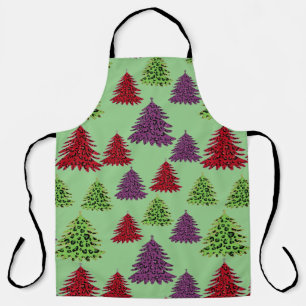 Tablier Arbres de Noël colorés Empreintes de léopard