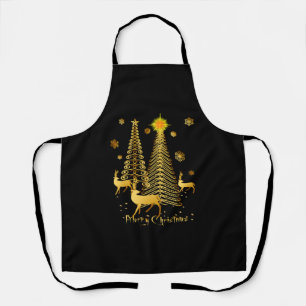 Tablier Arbres de Noël d'or et rennes
