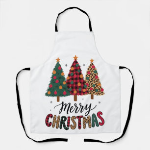 Tablier Arbres de Noël Merry Christmas Vert Plaid Buffle L